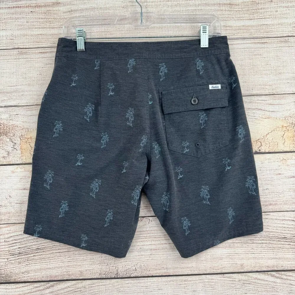 Katin Tropical Print Board Shorts Men's Size‎ 29 Gray/Blue Tie Closure